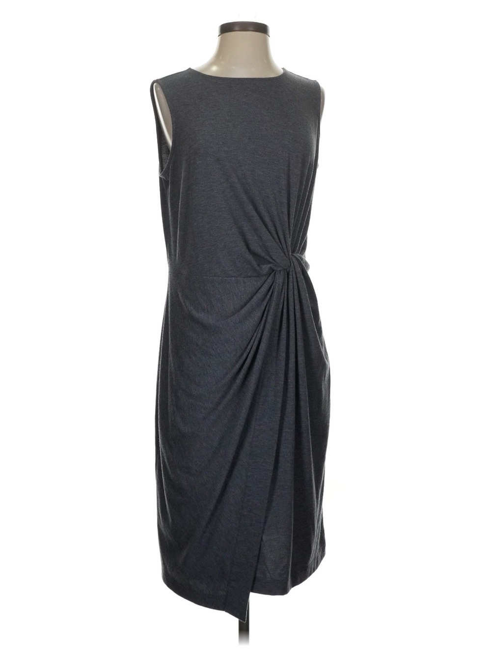 Sleeveless Charcoal Twist-Front Sheath Dress